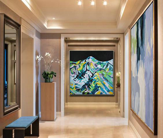 Hand Made Abstract Art,Oversized Abstract Landscape Painting,Contemporary Art Acrylic Painting,Black,Green,Blue,White.etc